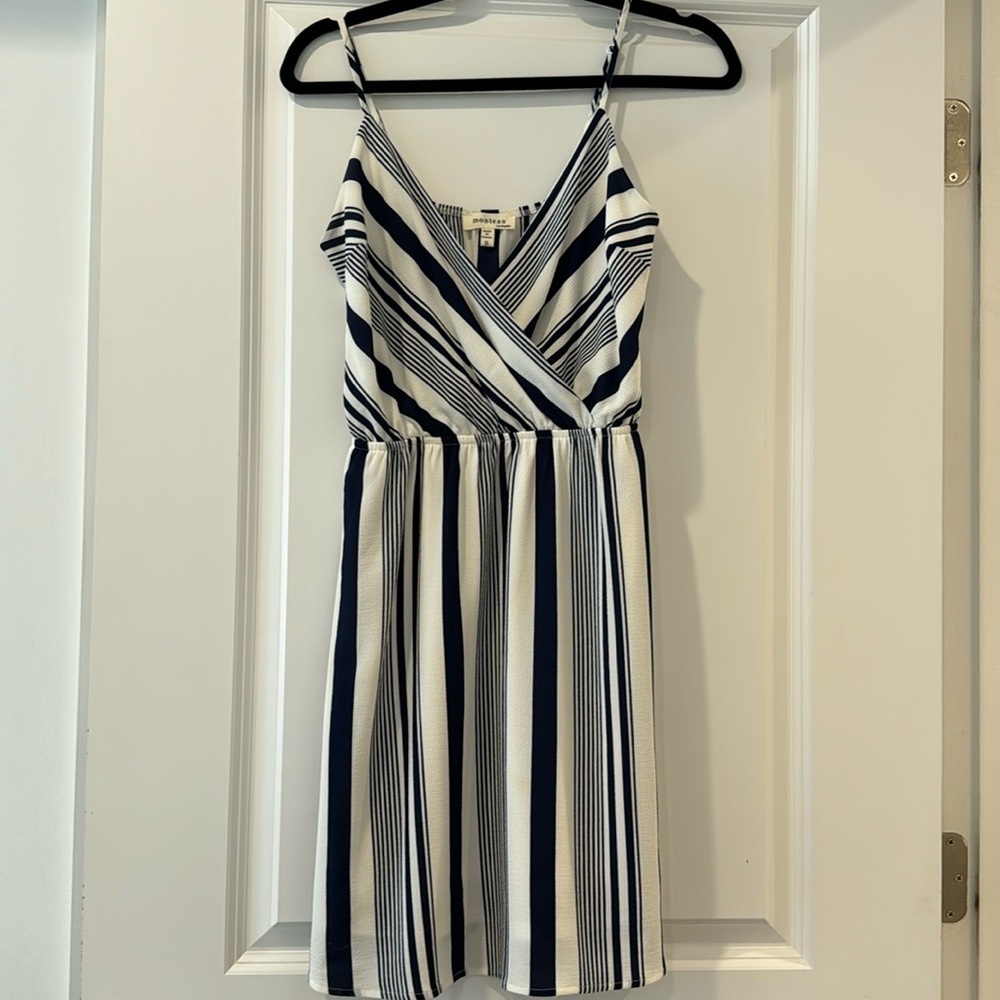 Blue and white striped summer dress